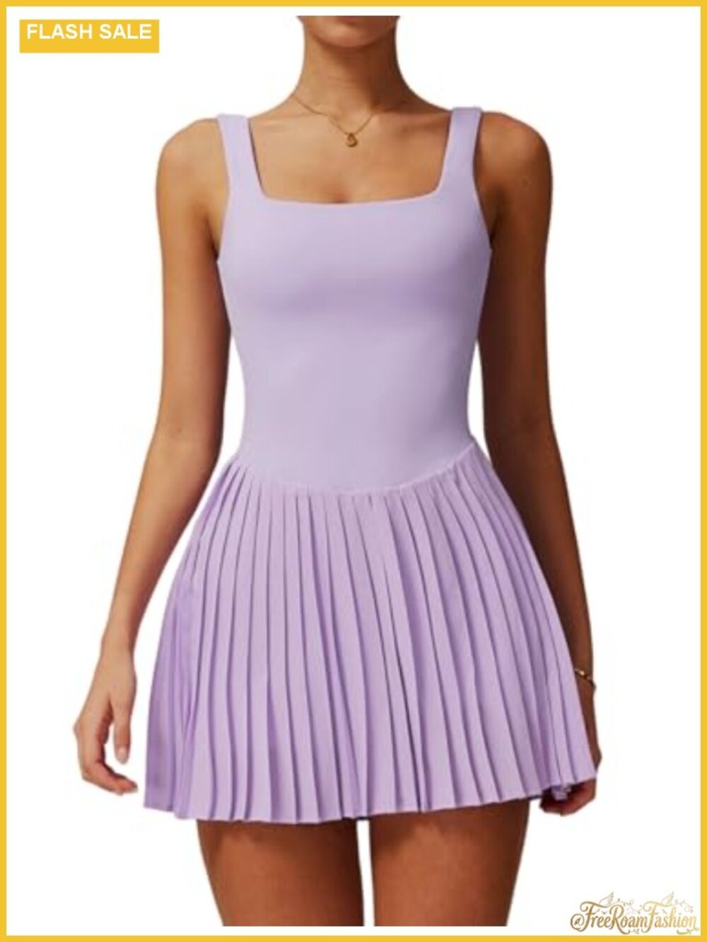 Women's Tennis Dress with Built-in Shorts - Sleeveless Athletic Golf Dress